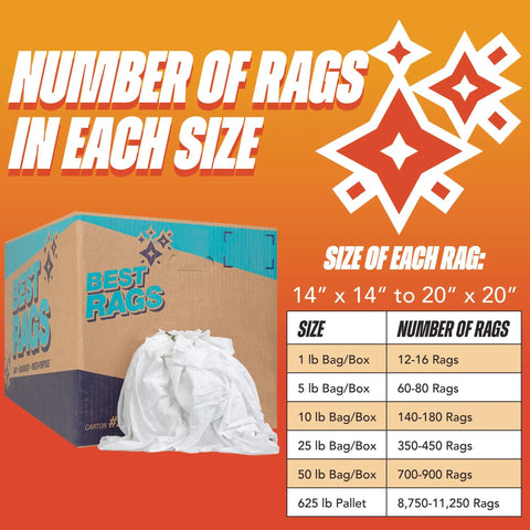Bulk 10 Lb White Cotton T Shirt Rags For Painting Stains Grease Cleaning In The Shop Or Auto Use Quick Dry Low Lint Wiping