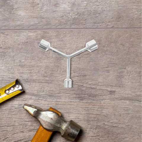 Heavy Duty Y Shape Three Prong Socket Wrench For Pool Table Rail Fix and Felt Cloth Swap on wooden surface with tools.
