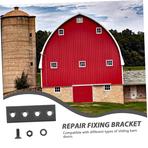 Red barn with a metal repair fixing bracket kit for Heavy Duty Sliding Barn Door Track Connector Kit For Replacement And Repair Beefy Metal Track Brackets.