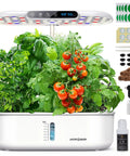 Dope Indoor Hydroponics Growing System with 12 pods, LED grow light, LCD display showing 68°F, basil and tomatoes visible