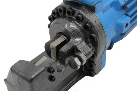 Close-up of a Portable Hydraulic Rebar Cutter 4-20mm Electric Steel Rope Cutting Tool for construction onsite blade detail
