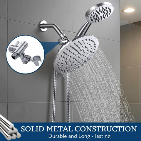 Solid Metal Shower Arm Diverter With Holder For Handheld And Fixed Shower Heads, 3-Way Universal Diverter System, polished chrome