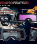 Auto Darkening Welding Goggles Kit With Welder Mask And 10 Replacement Lenses shown with lens size and advanced sensors