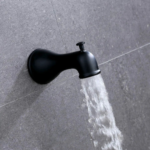 Single Handle Anti Scald Tub And Shower Faucet With 9 Inch Showerhead And 14 Inch Arm And Spout Matte Black Finish, water flowing