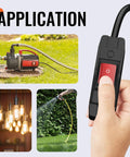 Outdoor 2 Ft 14AWG 3 Prong Extension Cord With Waterproof Lighted Inline Switch Plug In Ready Power Cable 15A 125V Heavy Duty Outdoor Electrical Extension Cord For Equipment And Tools shown in use with garden pump, lights, and hose