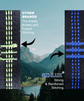 Comparison of tree hammock strap stitching, highlighting durability of 10 feet long heavy duty hammock suspension straps for camping.