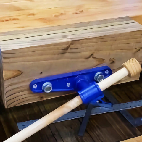 Heavy Duty Front Screw Woodworking Bench Vise With 10.5 Inch Jaw And Tough As Nails Steel Build For Garages And Workbenches with blue finish clamping wood.