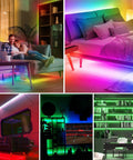 8 Channel Bluetooth LED Controller With Built In Mic And Aux Music SP608E used for colorful home lighting effects in various rooms.