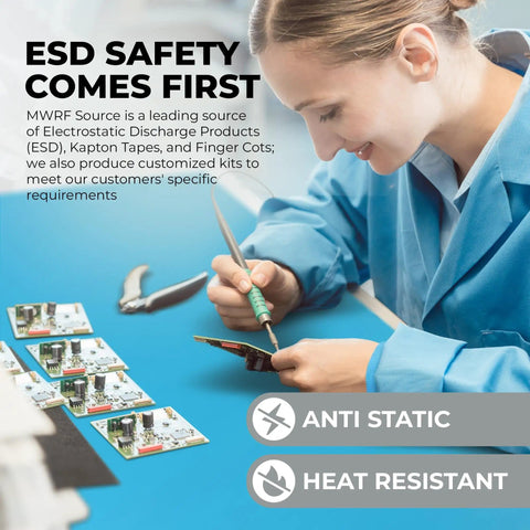 Technician using ESD Mat Kit With Wrist Strap And Grounding Cord For Electronics Workstations 20 By 24 Inches Nitrile Rubber Blue
