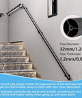 Heavy Duty Black Metal Stair Railing Wall Mounted Non Slip Handrail For Indoor Outdoor Stairs Solid Safety Grab Bar with round tube design.