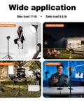 Collage showing Auto Open 83.4 Inch Light Stand With Quick Release Ball Head For versatile use in various photography settings