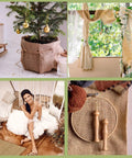 Natural Burlap Roll 60 Inch By 100 Feet Garden Weed Barrier Fabric Jute Cloth used for decor, plant wrapping, and crafts.