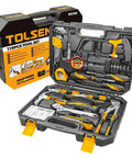 119 Piece Home Tool Set With Plastic Storage Toolbox For All Purpose Household Repairs And DIY Projects Includes Pliers, Hammer, Screwdrivers, Sockets