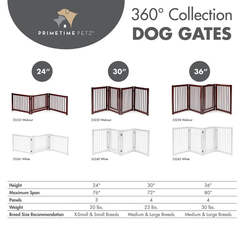 360 Hinges Freestanding Dog Gate With Walk Through Door For Home Use Up To 76 Inches Wide, Two Way Swing, in three sizes
