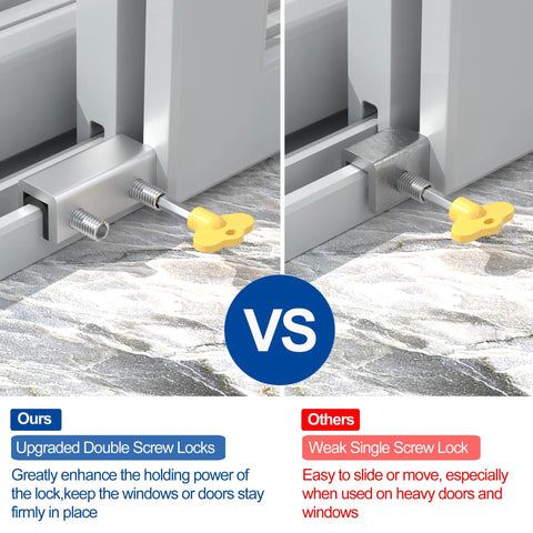 Comparison of 8 Sets Sliding Window Locks With Aluminum Security Door Window Stoppers For Horizontal And Vertical Windows And Doors Adjustable Child Proof Locks For Home Safety Durable Aluminum Alloy Built To Last showing upgraded double screw locks versus single screw locks