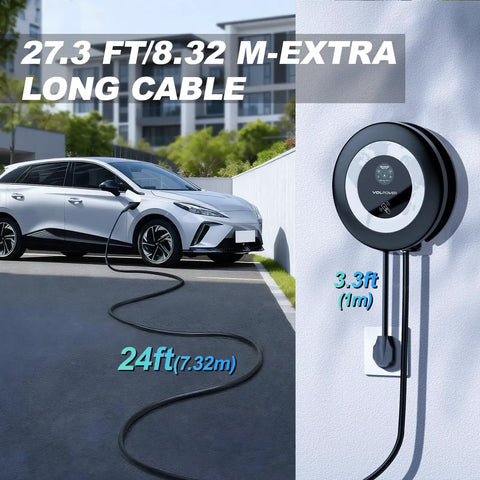 Level 2 EV Charger For Home Use, 11.5kW Fast 50A Charging Station With 27.3ft Cable, J1772 Wall Charger, car connected, outdoor