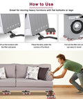 Heavy Duty Furniture Dolly With Five Wheels Up To 3300 Lbs Load Capacity For Easy Moving And Storage Premium Carbon Steel Construction Four Pack Tool Set For Home Or Office Moving And Storage Solutions shown moving a sofa and washing machine