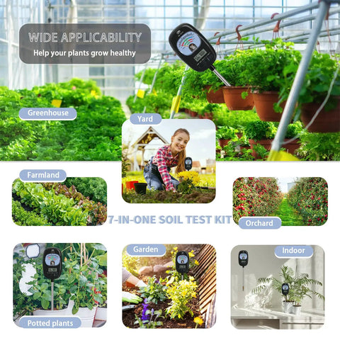 All In One Soil Test Kit With Moisture Meter, PH Meter, Sunlight Intensity Sensor, Fertility Status, LCD Display for plants indoors and outdoors