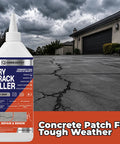 No Sweat Dark Gray Crack Filler For Concrete Repair And Garage Floors With Natural Finish Quick Cure Joint Sealer For Driveway And Patio Patching Busted Concrete Straight Up on cracked driveway with cloudy sky.