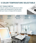 5 color temperature settings on 12 Pack 6 Inch Ultra Thin LED Recessed Canless Wafer Panels with room lighting examples.