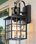 Black Motion Sensor Outdoor Porch Light With Dusk To Dawn Modern Wall Mount Sconce Illuminating Porch