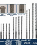 Heavy Duty Rotary Hammer Drill Bits Set And Chisels For SDS Plus Concrete Masonry 13 drill bits with YG8C carbide tips