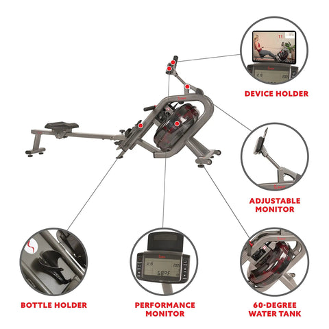 Phantom Hydro Water Rowing Machine With Realistic Water Resistance 60 Degree Tank 16 Hydro Blades and features display