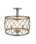 15.75 Inch Trellis Cage Semi Flush Mount Ceiling Light Three Light Openwork Lantern With Dope Aged Silver Finish Industrial Style