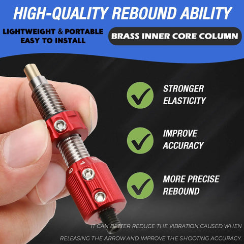 Close-up of the Pro Grade Magnetic Recurve Bow Arrow Rest And Plunger Set with a red adjustable stainless steel plunger.