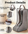 2 Pack Portable Boot Storage Organizer Bags For Tall Boots, Dustproof Waterproof Travel Shoe Bags, brown pattern with handles