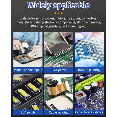 Various applications of Pro Grade Solder Paste 138C To 183C Melting Point 50G X 2 For PCB Repair And Phone Board Soldering Flux Paste