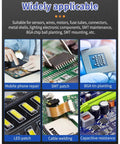 Non Corrosive Solder Paste For Electronics Repair, 25 To 45 Micron Flux Particles, Melts At 158 To 199 C, Pro Grade Solder Aid For BGA PCBs, CPU And Industrial Equipment Fixes, Two Pack, application examples including BGA tin planting and SMT patch.