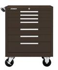 Front view of 7-Drawer Rolling Tool Cabinet On Wheels With Chest, Brown Wrinkle Finish, Ball Bearing Slides, Built Tough Heavy Gauge Steel.