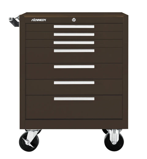 Front view of 7-Drawer Rolling Tool Cabinet On Wheels With Chest, Brown Wrinkle Finish, Ball Bearing Slides, Built Tough Heavy Gauge Steel.