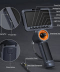 360 Articulating Borescope With 5 Inch Screen, Pro Grade Workhorse showing buttons, joystick, probe, and gooseneck details