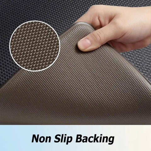 Close-up of non slip kitchen floor mats set of 2 with cushioned anti fatigue memory foam ergonomic standing mats waterproof backing