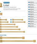 Diagram showing various sizes of Lintel Champagne Bronze pulls, including Lintel 18 Inch Center To Center Champagne Bronze Appliance Pull.