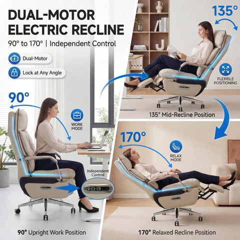 Dual Motor Executive Reclining Office Chair With Footrest And Massage Lumbar Support One Click Electric Recline demo