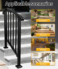 Adjustable Handrail For Two Or Three Steps With Real Wrought Iron Material Outdoor Steps Rail Kit Installed On Stone Stairs