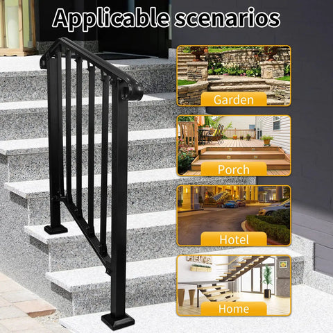 Adjustable Handrail For Two Or Three Steps With Real Wrought Iron Material Outdoor Steps Rail Kit Installed On Stone Stairs