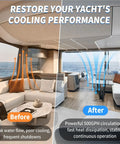 Before and after image demonstrating cooling performance in a yacht with Heavy Duty Marine AC Water Pump 500 GPH 115V Magnetic Drive Circulation System With Run Dry Protection Compatible With Dometic Webasto Cruisair And 24000 BTU Boats No Sweat Hookup.