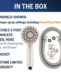 High Pressure Handheld Shower Head With Hose PowerPulse Massage 7 Modes Matte Black 5 Foot Metal Hose Adjustable Flow