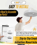 Person installing 20-inch Modern Bladeless Ceiling Fan With Light, instructions manual and remote visibly included.