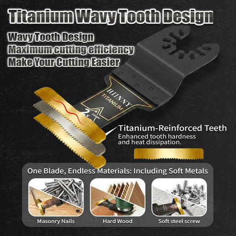 30 Piece Titanium Oscillating Tool Blades Set For Metal Wood Plastic Universal Multitool Blades Kit With One And Three Quarters Inch Blades Fits Dewalt Milwaukee Ryobi Fein And Other Brands Pro Grade Beefy Coated Saw Blades For Fast Clean Cuts, titanium wavy tooth blade