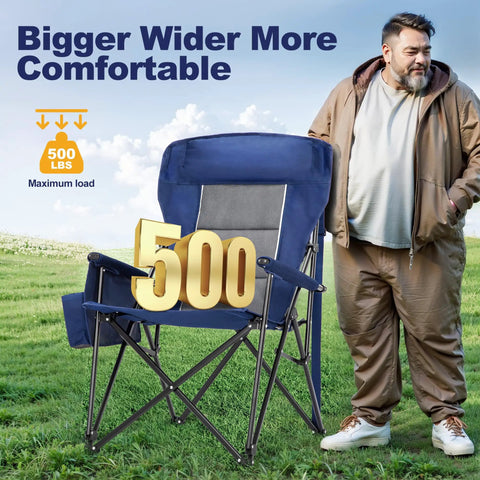 Big Folks Friendly Oversized Camping Chair Heavy Duty 500 Lb Capacity High Back Portable Collapsible Seat