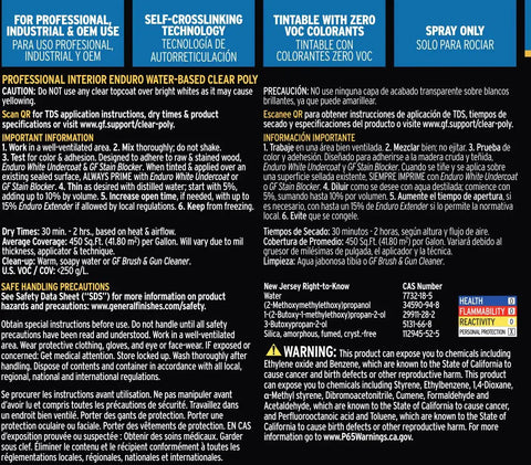 Enduro Water Based Clear Poly Satin Finish 1 Gallon A Durable Low Odor Sealant label with application instructions