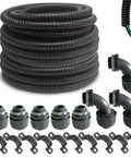 Ultra Flexible Liquid Tight PVC Electrical Conduit Kit, Half Inch Diameter, Fifty Feet, Black Finish, Includes Five Couplings, Three Elbows, Ten Straps