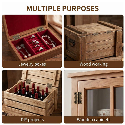 Fifteen Pcs Jewelry Box Hinges Set With Sixty Screws Antique Bronze for crafting, wood boxes, wine cases, and cabinets