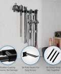 Big Boy Ski Rack Wall Mount For Garage Storage keeps six pairs of skis organized with rubber coating and ski pole hooks.