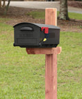 Large Capacity Plastic Post Mount Mailbox In Black For Outdoor Use, Weatherproof And Rustproof, USPS Compatible, on wooden post